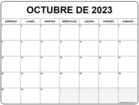 calendario vacio octubre 2023